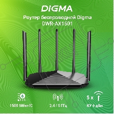Роутер беспроводной Digma DWR-AX1501 AX1500 10/100/1000BASE-TX черный (упак.:1шт)