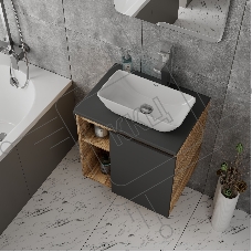 Тумба Bau Dream Blackwood 60 правая, графит, раковина BAU Spectrum mini 47х24 смеситель для раковины высокий Hotel Still, нержавеющая сталь, выпуск клик клак, хром