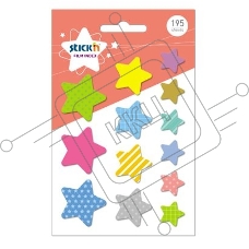 Закладки самоклеящиеся, индексы пластиковые Stick`n 21763 17х26х32мм, 13 цветов в упаковке, 15 листов, звезды