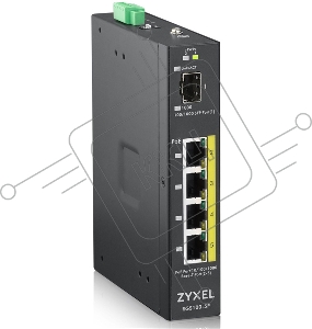 Коммутатор ZYXEL RGS100-5P, 5  Port unmanaged PoE Switch, 120 Watt PoE, DIN Rail, IP30, 12-58V DC