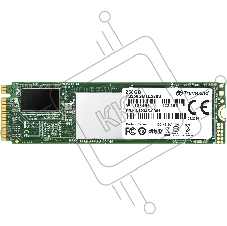 Твердотельный накопитель Transcend MTE220S SSD 256GB, 3D TLC, M.2 (2280), PCIe Gen 3.0 x4, NVMe, R3300/W1100, TBW 550