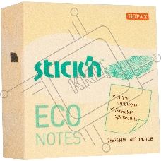 Блок самоклеящийся бумажный Stick`n ECO 21799 76x76 мм, 400 листов, 60 г/м2, пастель, желтый