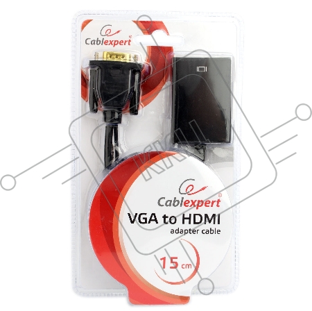 Переходник VGA (M)-HDMI (F) Cablexpert A-VGA-HDMI-01, 19M/15F, длина 15см, аудиовыход Jack 3,5 (M), питание от USB