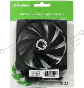 Кулер для корпуса ПК Gamemax GMX-WFBK-BK, 12CM black fan, black blade, 3pin+4Pin connector