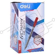 Ручка шариковая Deli Arrow EQ01140 прозрачный/красный, d=1мм, красные чернила