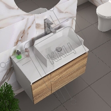 Комплект для ванной, 4 предмета (Тумба подвесная Bau Blackwood 80 + Раковина BAU Hotel 51х37, Смеситель высокий Hotel Still, нерж. сталь, выпуск)