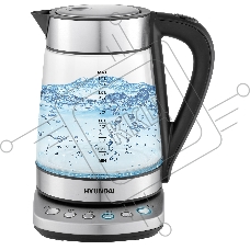 Чайник электрический Hyundai HYK-G3026 1.7л. 2200Вт серебристый/черный (корпус: стекло)