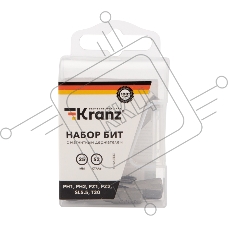Набор бит KRANZ 25 мм PH1, PH2, PZ1, PZ2, SL5.5, T30 с магнитным держателем (7 шт./уп.)