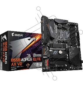 Материнская плата GIGABYTE B550 AORUS Elite AX V2, AM4, AMD B550, 4xDDR4, 4xSATA, 2xM.2, 1xPCIe 4.0 x16, 2xPCIe 3.0 x1, 1xDP, 1xHDMI, 1x2.5Gb LAN, Wi-Fi 6, Bluetooth 5, 2xUSB-A 10Gbps, 3xUSB-A 5Gbps, 2xUSB-A 2.0, 1xUSB-C 5Gbps, 5x3.5 мм, 7.1, ATX