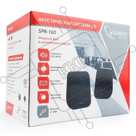 Акустич. система 2.0 Gembird SPK-100, черный, 6 Вт, рег. громкости, USB-питание					