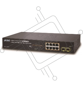Управляемый коммутатор Planet IPv4/IPv6, 8-Port Managed 802.3at POE+ Gigabit Ethernet Switch  + 2-Port 100/1000X SFP (120W)