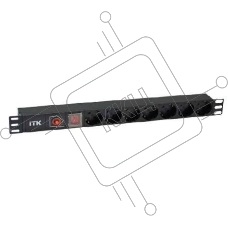 Блок ITK PDU 7 розеток DIN49440 (нем. станд.) с LED выключателем и защитой от перенапряжения, 1U, без шнура, вх. IEC320 C14, алюминевый профиль, черный
