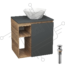 Тумба Bau Dream Blackwood 60 правая, графит, раковина BAU Crystal 40х40, выпуск клик клак, хром
