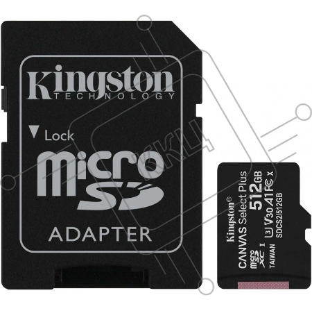 Флеш карта microSDHC 512GB microSDXC Class10 Kingston <SDCS2/512GB> UHS-I Canvas Select up to 100MB/s с адапт.