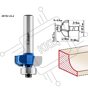 Фреза кромочная калевочная №2 ЗУБР 22.2x8мм, радиус 4.8мм