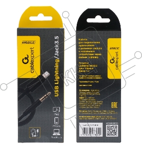 Кабель-переходник USB Cablexpert CCAB-AP35M-1M-B, Lightning/Jack3.5, Mobile, 1м, черн, коробка