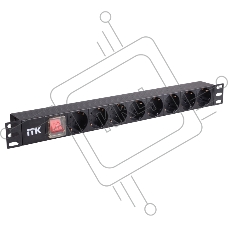 Блок розеток 8 розеток нем. стандарт, с LED выключателем,1U, без шнура, вх. C14, алюминиевый профиль PDU 8 розеток нем. стандарт, с LED выключателем,1U, без шнура, вх. C14, алюминиевый профиль