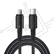 Кабель Type-C – Lightning для Apple, 3А, 1м, в черной нейлоновой оплетке, со световой индикацией Rexant