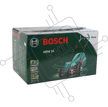 Газонокосилки Bosch ARM 34 06008A6101 Газонокосилка роторная { шир. 34см, Мотор Power drive, Момент 16Нм, 1300Вт, 40л, 11кг, 5 уровней кошения(20-70см); косит вдоль стен, складные Ergo ручки, комп. хранение }