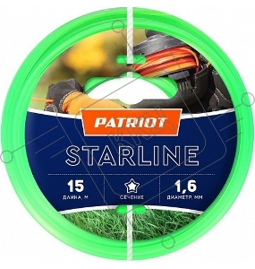 Леска для триммеров PATRIOT Starline D 1,6мм L 15м  звезда, зеленая 165-15-3 Арт 805201051