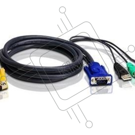 Шнур, мон., клав.+мышь USB, SPHD=)HD DB15+USB A-Тип+2x6MINI-DIN, Male-4xMale,  8+8 проводов, опрессованный,   1.8 метр., черный, (с поддерKой KVM PS/2) USB-PS/2 HYBRID CABLE. 1.8M