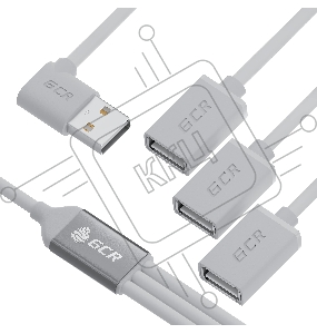 Хаб GCR USB Hub 2.0 на 3 порта, 0.35m, гибкий, двусторонний угловой AM / 3 х AF, белый, GCR-53355