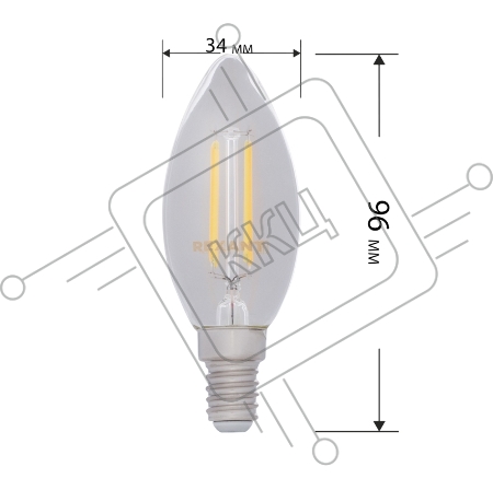 Лампа филаментная REXANT Свеча CN35 9.5 Вт 950 Лм 2700K E14 прозрачная колба