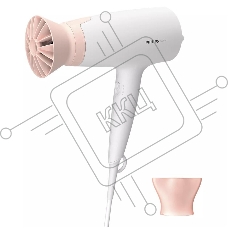 Фен Philips  1600 Вт, 3 режима, насадка ThermoProtect, концентратор, шнур 1,8 м. Цвет: белый с розовым.