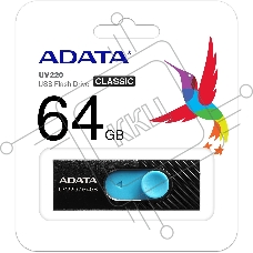 Флеш диск 64GB ADATA UV220, USB 2.0, черный/голубой