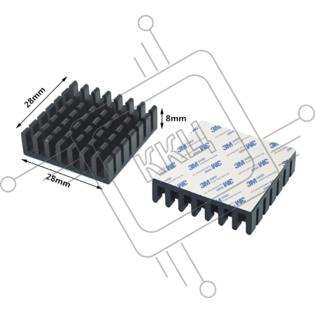 Аллюминиевый радиатор 28х28х8 мм с термоскотчем 3M 9448A