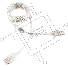 Кабель удлинитель USB2.0 Pro Cablexpert CCF-USB2-AMAF-TR-2M, AM/AF, 2м, экран, 2феррит.кольца, прозрачный, пакет