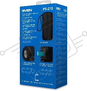 Колонка порт. Sven АС PS-215 черный 12W 2.0 BT/USB (SV-021535)