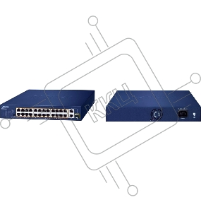 Коммутатор PLANET 24-Port 10/100TX 802.3at PoE + 2-Port 10/100/1000T + 1-Port shared 1000X SFP Unmanaged Gigabit Ethernet Switch (185W PoE Budget, Standard/VLAN/Extend mode, supports PD alive check, desktop size with rackmount kit)