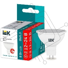 Лампа светодиодная MR16 софит 8Вт 12-24В 4000К GU5.3 (низковольтная) IEK LLE-MR16-08-12-24-40-GU5 Лампа светодиодная MR16 софит 8Вт 12-24В 4000К GU5.3 (низковольтная) IEK LLE-MR16-08-12-24-40-GU5