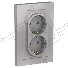 Розетка 2-м ATLAS DESIGN с заземл. 16А в сборе алюм. SchE ATN000324