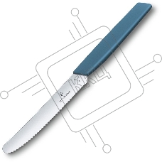 Нож кухонный Victorinox Swiss Modern (6.9006.11W2) стальной столовый для томатов лезв.110мм серрейт. заточка синий Нож кухонный Victorinox Swiss Modern (6.9006.11W2) стальной столовый для томатов лезв.110мм серрейт. заточка синий
