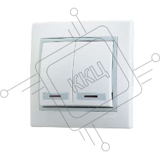 Выключатель 2-кл. СП Мира 10А IP20 с подсветкой бел./сер. LEZARD 701-0215-112