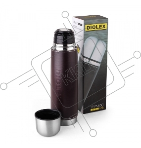 Термос Diolex DXL-1000-1 с узким горлом 1000 мл, кнопка, из нержавеющей стали с узким горлом с кожан