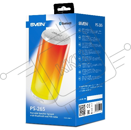 Мобильные колонки SVEN PS-265 1.0 белые  (10W, mini Jack, USB, Bluetooth, micro SD, подсветка, USB Type-C, 2000 мA)