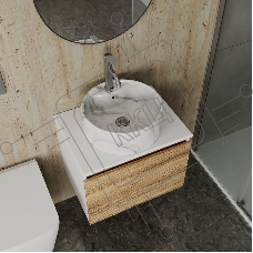 Комплект: тумба Bau Dream Blackwood 60, 1 ящик, Раковина круглая накладная BAU Element D41, мрамор, смеситель Hotel Dream, нерж сталь, выпуск клик клак хром