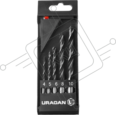 Набор спиральных сверл по дереву URAGAN 5 шт., 4-5-6-8-10 мм