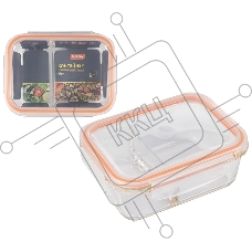 Контейнер GUSTO,1000 мл, 2 секции, из жаропроч. стекла с крышкой с защёлками, темп.режим -40 +300С