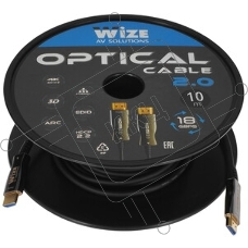 Кабель HDMI Wize AOC-HM-HM-10M оптический, 10 м, 4K/60HZ 4:4:4, v.2.0, ARC, 19M/19M, HDCP 2.2, Ethernet, черный, коробка