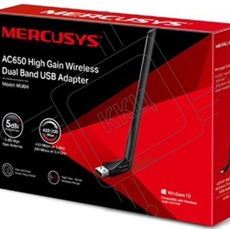 Двухдиапазонный Wi-Fi USB адаптер Mercusys MU6H AC650 высокого усиления