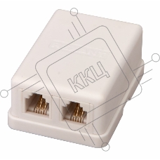 Рoзетка телефонная внешняя, 2 порта RJ-14(6P-4C), категория 3, (50 шт/уп)