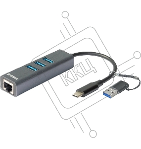 Сетевой адаптер D-Link DUB-2332/A1A Gigabit Ethernet / USB Type-C с 3 портами USB 3.0 и переходником USB Type-C / USB Type-A