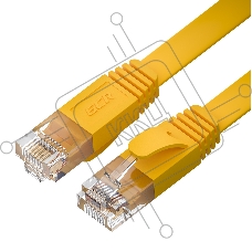 Патч-корд GCR PROF плоский прямой 15.0m, UTP медь кат.6, желтый, 30 AWG, ethernet high speed 10 Gbит/с, RJ45, T568B, GCR-52826