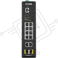 КоммутаторD-Link DIS-200G-12PS/A1A, L2 Managed Industrial Switch with 10 10/100/1000Base-T and 2 1000Base-X SFP ports (8 PoE ports 802.3af/802.3at (30 W), PoE Budget 123 W)8K Mac address, 802.3x Flow Control,