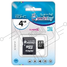 Флеш карта microSD 4GB Smartbuy microSDHC Class 10 (SD адаптер)
