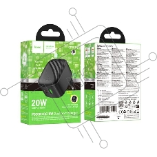 Зарядное устройство Hoco 20Вт, 3А, QC3.0/PD, 1xUSB, 1xType-C, CS101A, черный, коробка